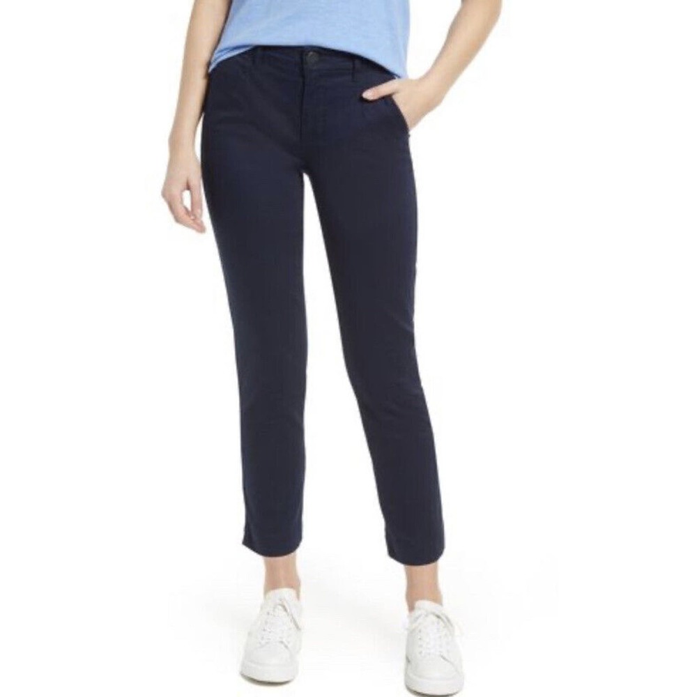 Caslon Chino Navy Stretch Mid Rise Straight Leg Pocket Pants New Women's Size 4